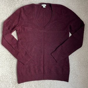 LL Bean 100% Cashmere V-Neck Maroon Sweater